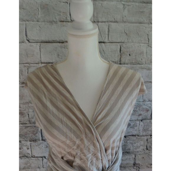 Merona Brown Tan Striped Sleeveless Pullover Dress Women's Size Medium - Picture 2 of 5